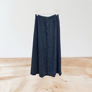 NYDJ Button Up Maxi Skirt Navy Blue White Striped Tencel Pockets Size 6